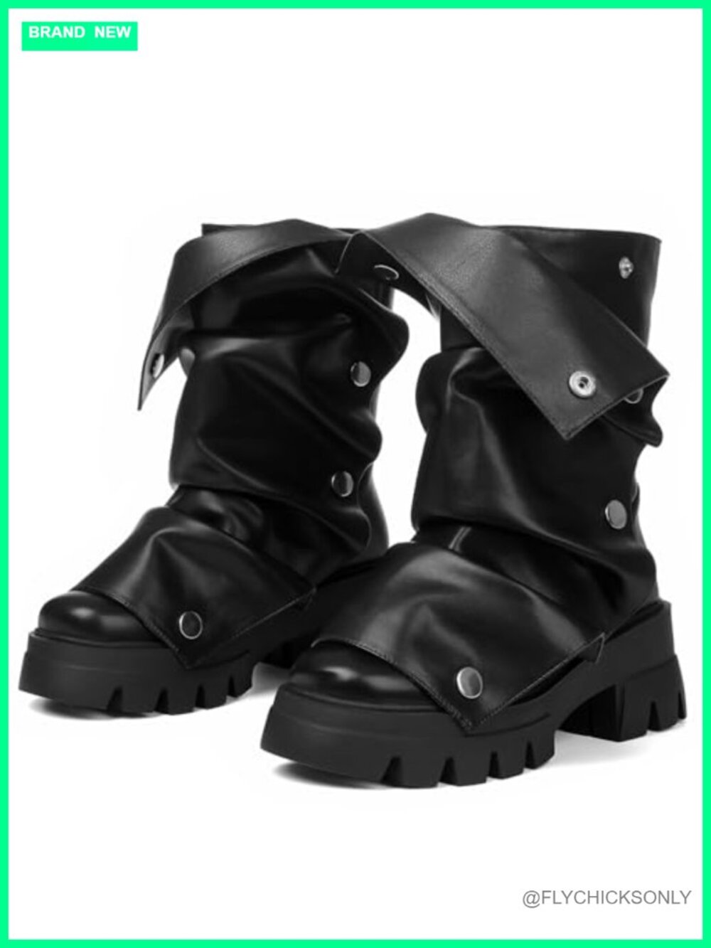 Womens Slouchy Platform Mid-Calf Combat Boots Synthetic Leather